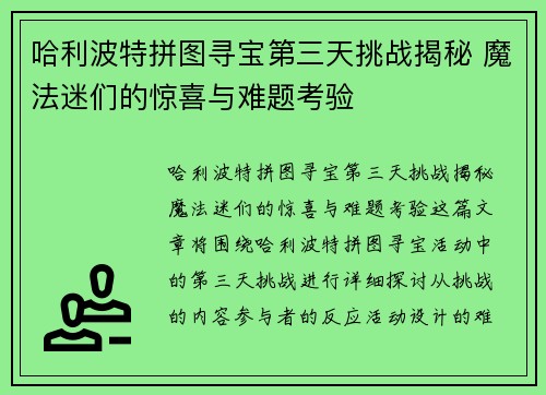 哈利波特拼图寻宝第三天挑战揭秘 魔法迷们的惊喜与难题考验